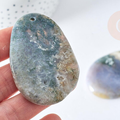 Pendentif goutte agate verte mousse 56-62mm,pendentif bijoux pierre naturelle, x1 g2556