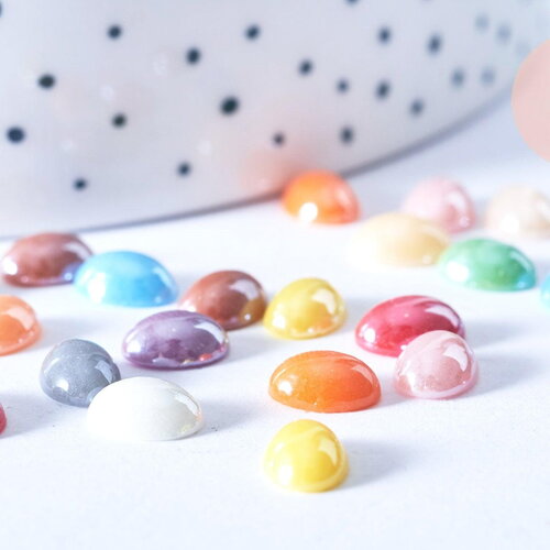 Cabochon dôme ovale porcelaine irisée multicolore 8x6mm, cabochons en céramique customisation , x10 g8705