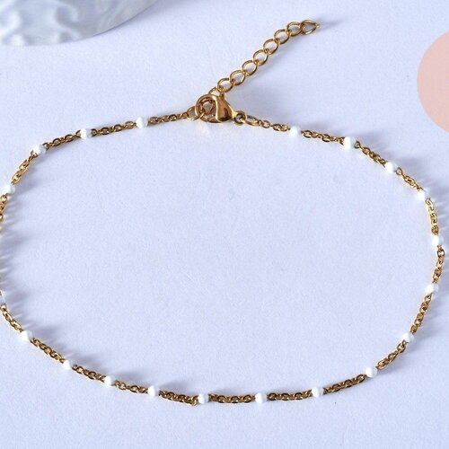 Chaine de cheville acier doré 14k résine blanche chaine doree, bracelet chaîne fine,1.5-2mm,23cm, x1 g3659