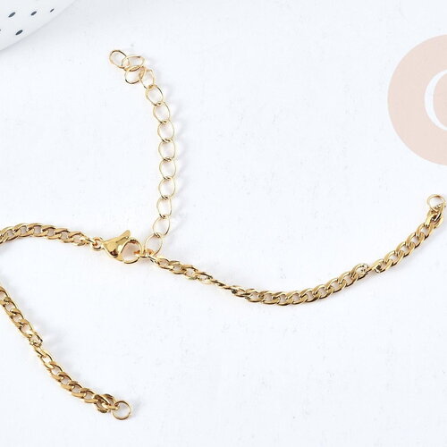 Base de bracelet réglable maille gourmette acier doré 304 inoxydable 15.5cm, x1 (g8624)