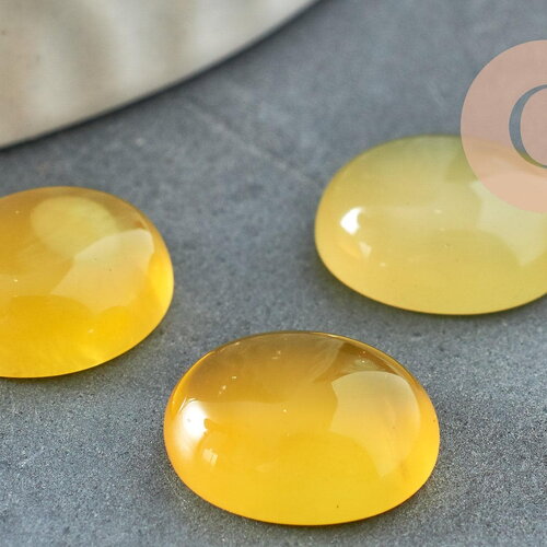 Cabochon ovale jade naturel teinté jaune 12x10mm, création bijoux pierre naturelle x1 (g9514)