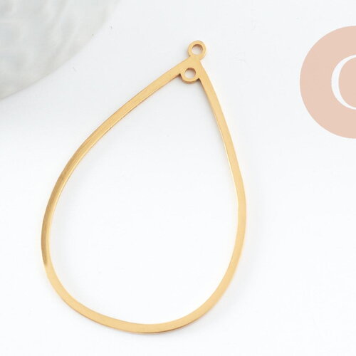 Pendentif goutte évidé acier 201 inoxydable dore 42mm, pendentif doré wire wrapping sans nickel pour création bijoux, x1 g9521