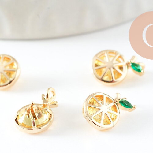 Pendentif citron doré 18k zircons,pendentif fruit création bijoux, pendentif doré, 11.5mm, x1 (g4037)