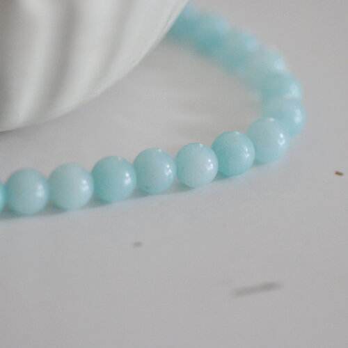 Perles jade turquoise, perles rondes,pierre naturelle jade, fils de 33cm 6mm x1 (g0464)
