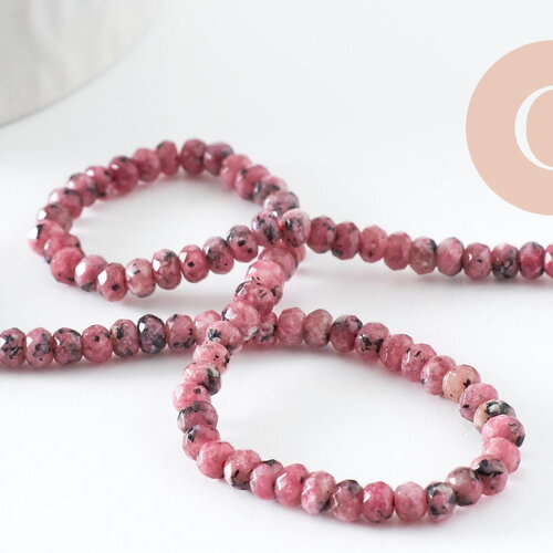 Perle rondelle jade naturel rose marbré 5x3mm, x1 fil de 36cm (g4660)