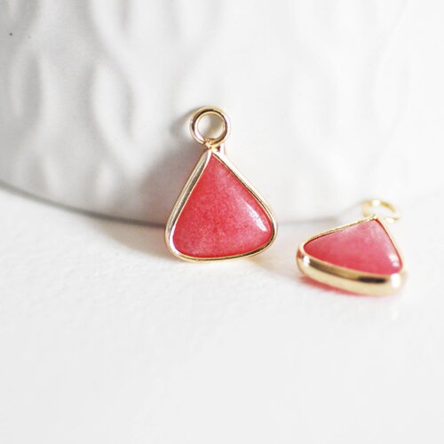 Pendentif triangle jade rouge,creation bijou,pendentif bijoux, pendentif pierre,bracelet pierre,pierre naturelle, jade naturel,16mm, x1, g00