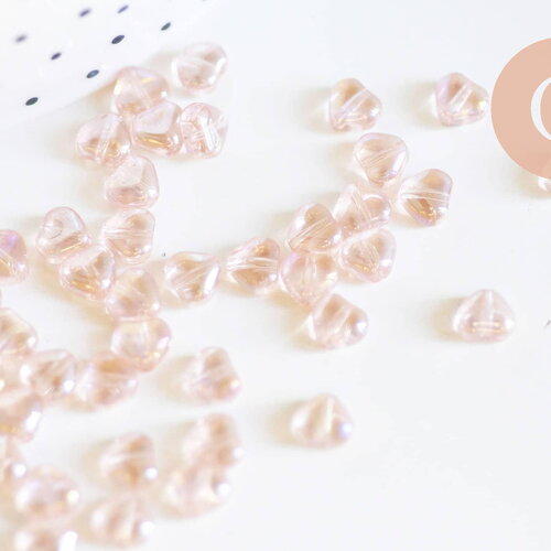Perle coeur verre orange irisé 6mm, des perles en verre ,x10 (g6250)