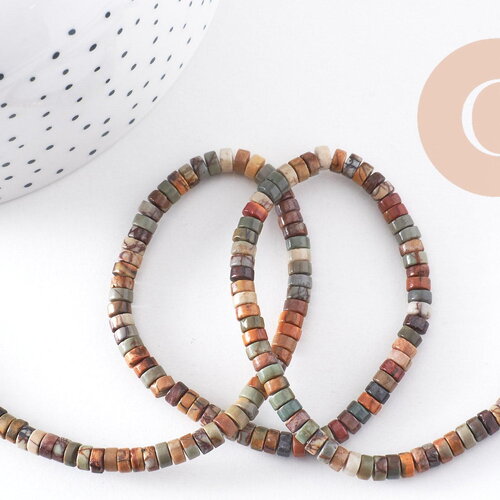 Pierre naturelle picasso, perles de jaspe picasso, perles heishi, 4mm, fil de 40cm, x1 (g1040)