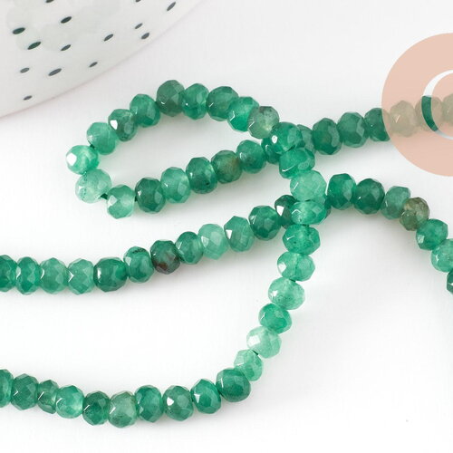 Perle abacus jade naturel teinté vert clair 4x2mm, perle facette pierre naturelle, x1 fil de 35cm, (g3070)