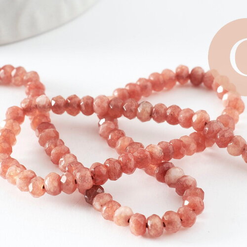 Perle rondelle jade rose,perle jade,pierre naturelle,perle facette,jade,5x3mm,fil de 36 cm, x1 (g3052)