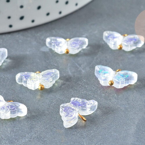 Pendentif papillon verre transparent ab laiton doré 10mm, pendentif cristal, x5 ou x10 (g7843)