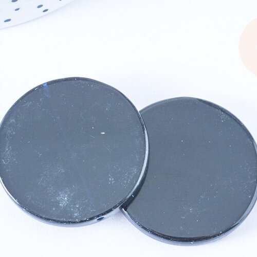 Perle disque agate noire 40mm,perle pierre, x1 (g6456)