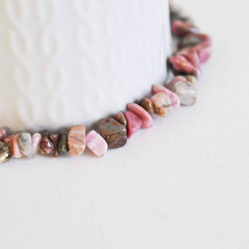Perle chips rhodonite, bijou pierre rhodonite naturelle, fil de 80cm, x1 (g3847)