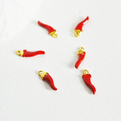 Pendentifs doré piment émail rouge 15mm,breloque laiton doré, pendentif coloré,création bijoux, x10 g2962