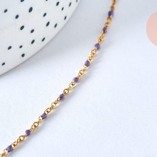 Chaine acier inoxydable 304 dorée 14k complète résine mauve 1.5mm collier,chaîne fine,45.5cm, x1 g5408