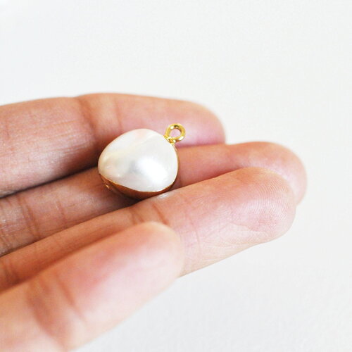 Pendentif grosse perle naturelle keshi pour création de bijou en perle naturelle blanche et perle eau douce,17-25mm, x1, g0197