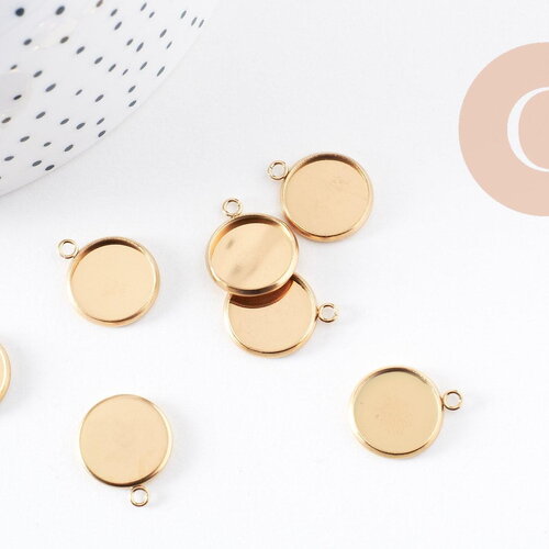 Pendentif rond support cabochon acier inoxydable doré 12mm, x2 (g10195)