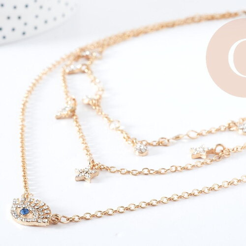 Collier triple rangs breloques chance zamac doré, x1 (g8808)