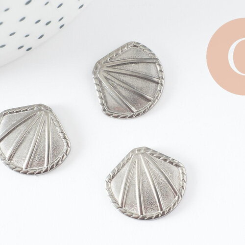 Cabochon coquillage acier inoxydable platine 18.5mm, x1 (g10193)