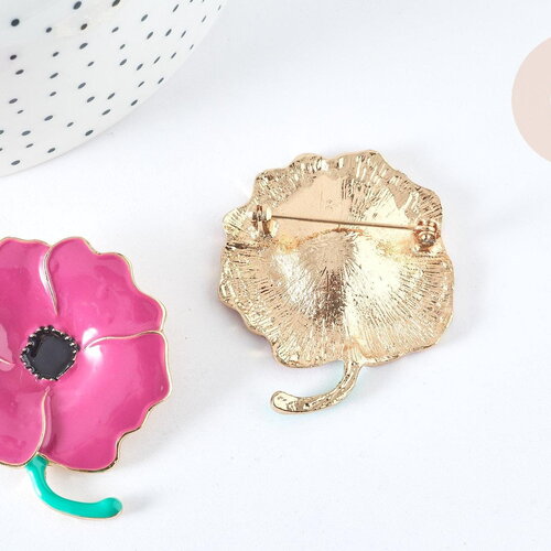 Broche fleur coquelicot violet laiton doré émaillé,broche dorée, 59x25mm, x1 g7278