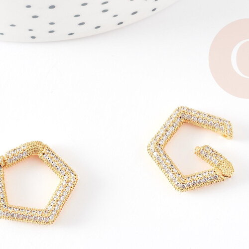 Fermoir à clapet hexagone laiton doré 16k zircon blanc 19.5mm, fermoir qualité, fermoir doré, fermoir cadenas,21mm, x1 g6686