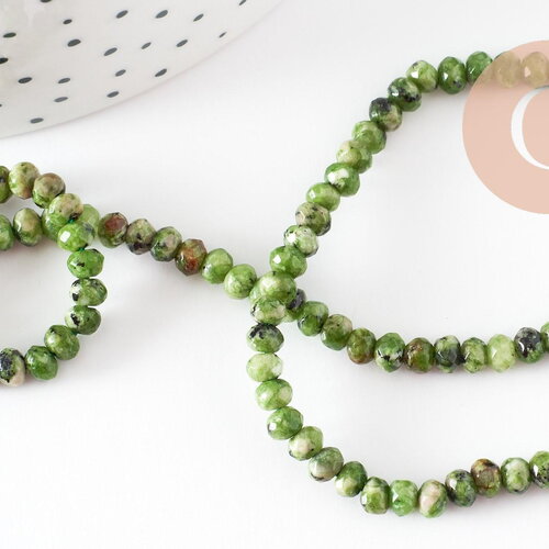 Perle abacus jade vert rose,perle jade pierre naturelle à facette,4x2mm, fil de 36cm, x1 (g4637)