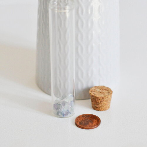 Eprouvette en verre et bouchon en liège 10.95cm, bouteille verre,cloche verre,tube verre, création bijoux, x1, g0143