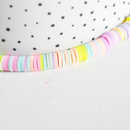 Perles polymère multicolore pastel heishi 6mm, perles plastique, perle heishi,perle disque,6mm,le fil de 320 perles g3605