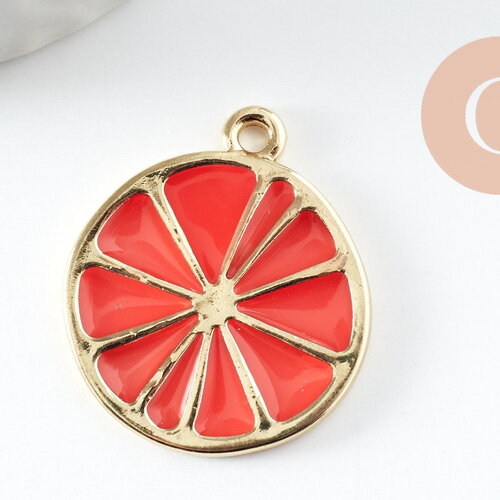 Pendentif citron agrume en zamac doré orange 26.5mm, x2 (g3619)