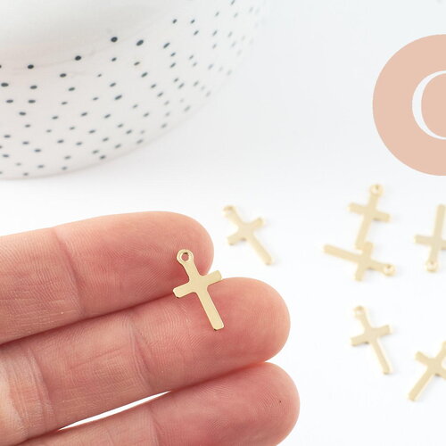 Pendentif croix acier 201 inoxydable doré 16.5mm, x2 (g10189)