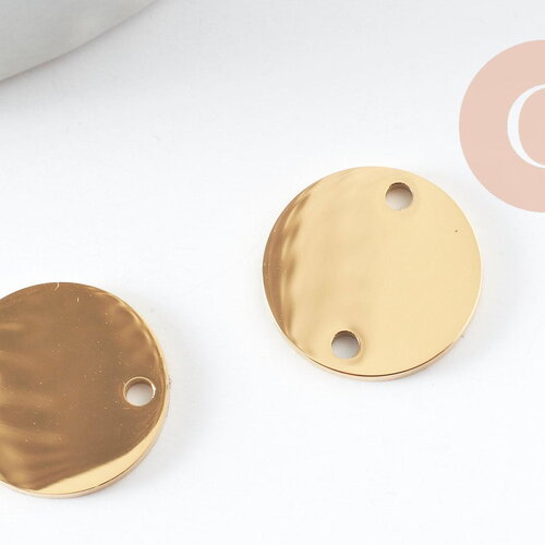 Pendentif connecteur rond acier 201 inoxydable doré 12mm finition miroir, x1 (g10185)