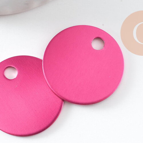 Pendentif rond aluminium rose fuchsia à graver 20mm, x1 (g10186)