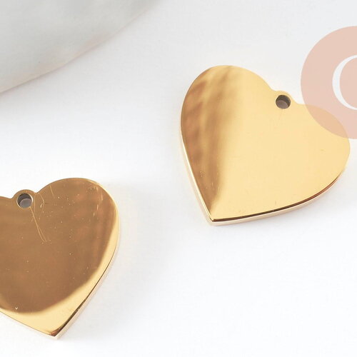 Pendentif coeur acier 201 inoxydable doré 13mm finition miroir, x1 (g10182)