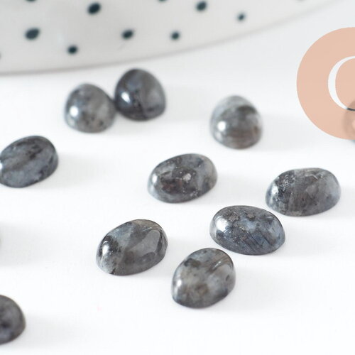 Cabochon ovale larvikite grise naturelle 8x6mm, création bijoux pierre naturelle, x1 (g10178)