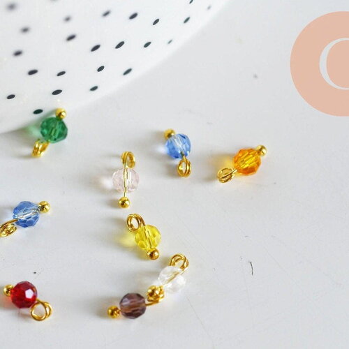 Pendentif toupie doré carats cristal multicolore transparent 9mm, pendentif doré cristal, x8 (g6223)