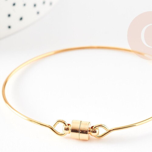 Bracelet jonc fermoir aimanté laiton doré 60mm, x1 (g9186)