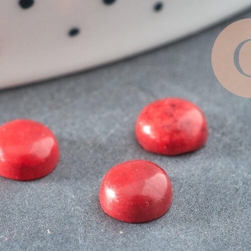 Cabochon howlite rouge, fournitures créatives, cabochon rond, howlite naturelle, cabochon howlite,pierre naturelle,6mm, x1 g3090