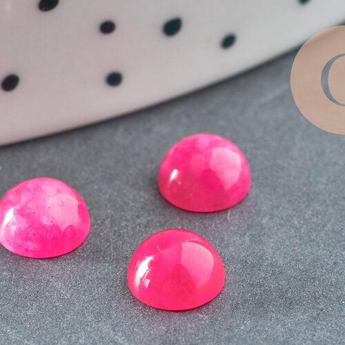 Cabochon jade rose fuchsia, fournitures créatives, cabochon rond, jade naturel,jade rose, pierre naturelle,6mm, x1 g1411