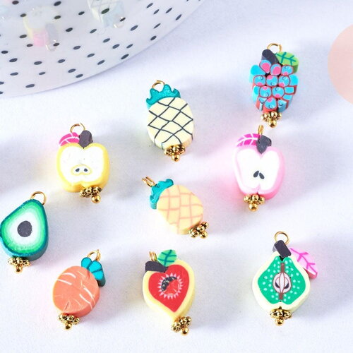 Perle polymère fruits multicolore, perles colorées et estivales pour créer des bijoux fantaisie, 12x10mm, x50 g5029