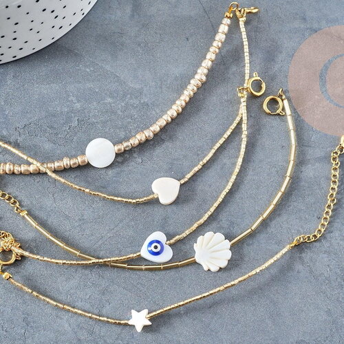 Kit création 5 bracelets perles et nacre mykonos jaune ou bleu, x1 (g8751)