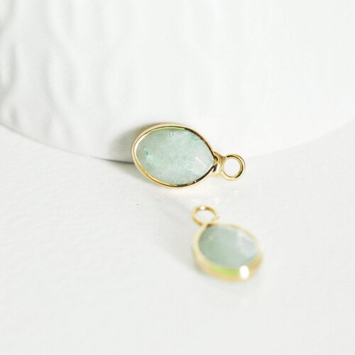 Pendentif goutte aventurine verte naturelle 17mm, création bijou pierre diy, x1 g3056