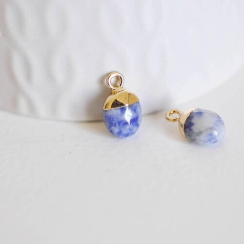 Pendentif goutte sodalite fer doré 14mm,pendentif pierre naturelle, x2- (g0420)