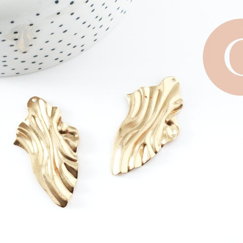 Pendentif feuille laiton plié,breloque laiton brut,bijoux,pendentif laiton brut,45mm, x2 (g4621)