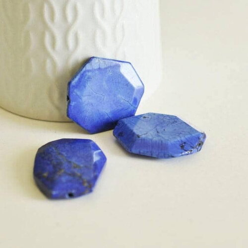 Perle hexagonale howlite bleue, howlite naturelle, perle bleue, x5 (g5491)