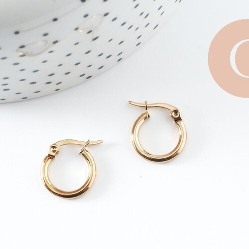 Créoles acier doré, bijoux doré,création bijoux, oreille percée,sans nickel,boucles acier, 15mm, la paire g2605