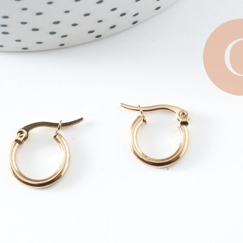 Créoles acier doré 304 inoxydable 15mm, bijoux doré, création bijoux, oreille percée,sans nickel, boucles acier, la paire, g0352