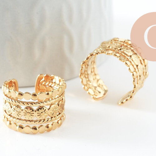 Bague réglable pois acier doré taille 54, une bague résistante à la vie x1 g9765