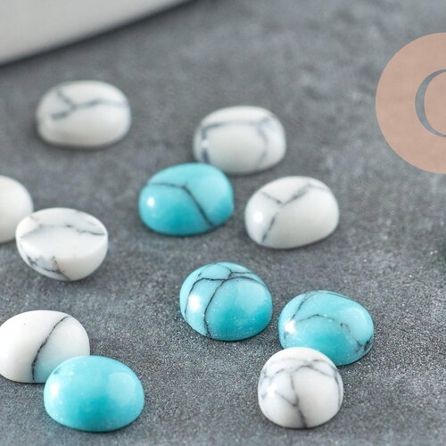 Cabochon howlite blanche turquoise, cabochon ovale, howlite de synthèse,4.5x4mm,pierre laboratoire,cabochon dôme, x10 g1727