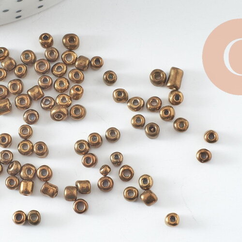 Grosse perles rocaille bronze brillant 4mm, x10gr (g2547)