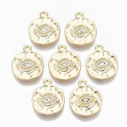 Breloque oeil protecteur zamac doré 18k cristal zircon,sans nickel,création bijoux chance, pendentif chance,17 mm, x1 g5460